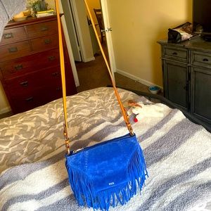 Ralph Lauren blue suede fringe crossbody purse